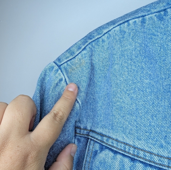 Vintage Linson Harley Davidson Patched Cropped Denim Jacket Women's Large *Stain - Picture 9 of 13